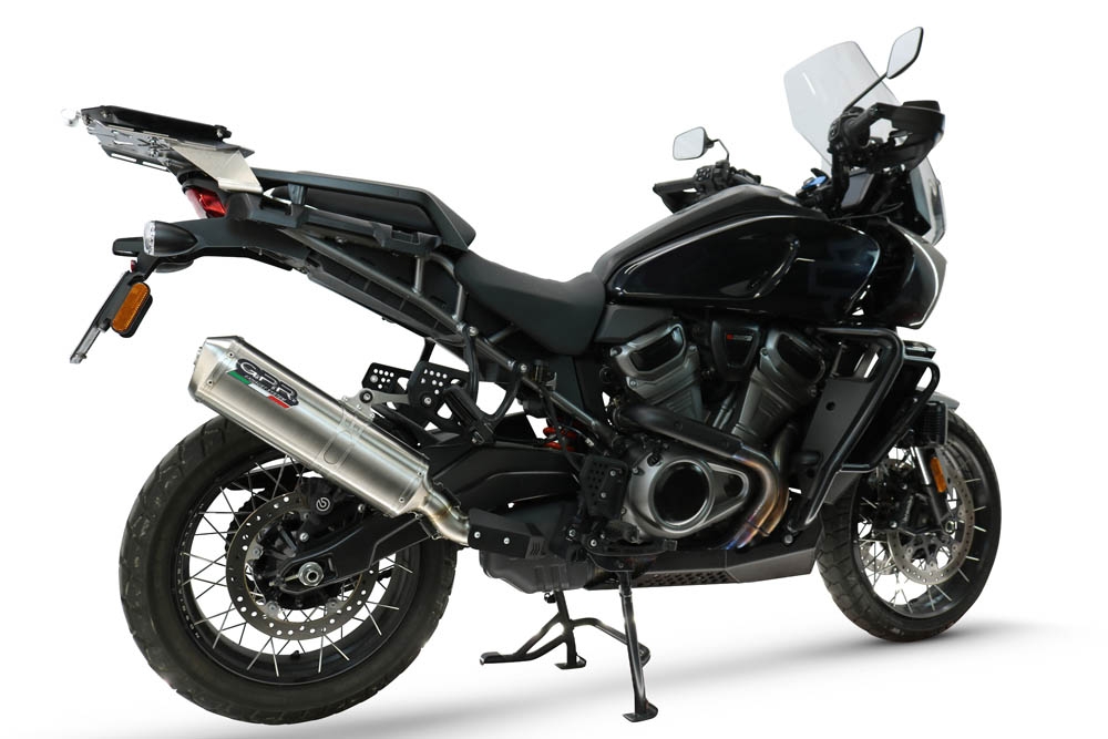 GPR exhaust compatible with Harley Davidson Pan America 1250 2020-2024, Satinox , Homologated legal slip-on exhaust including removable db killer and link pipe 