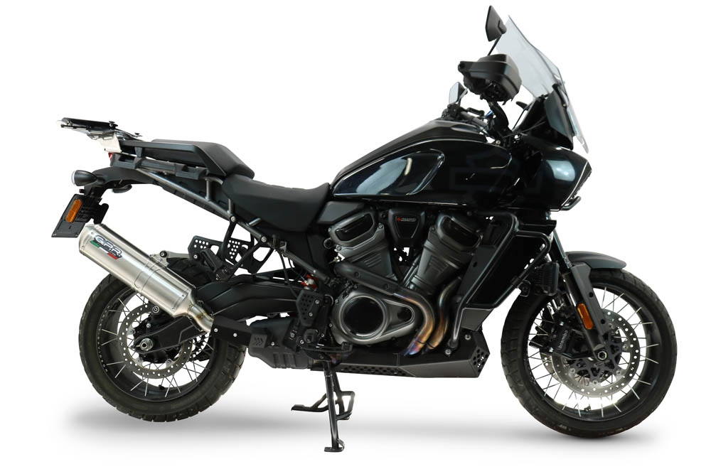 GPR exhaust compatible with Harley Davidson Pan America 1250 2020-2024, Satinox , Homologated legal slip-on exhaust including removable db killer and link pipe 