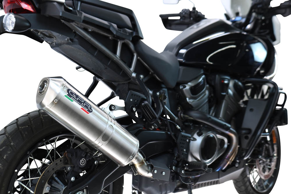 GPR exhaust compatible with Harley Davidson Pan America 1250 2020-2024, Satinox , Homologated legal slip-on exhaust including removable db killer and link pipe 