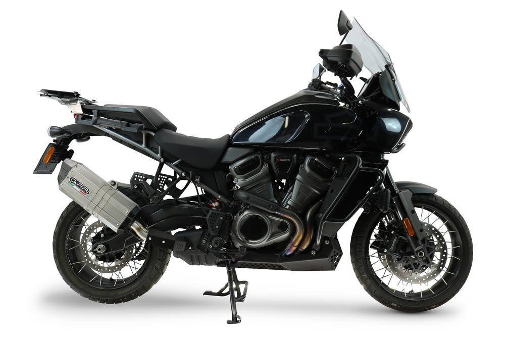 GPR exhaust compatible with Harley Davidson Pan America 1250 2020-2024, Hyper Sonic Titanium, Homologated legal slip-on exhaust including removable db killer and link pipe 