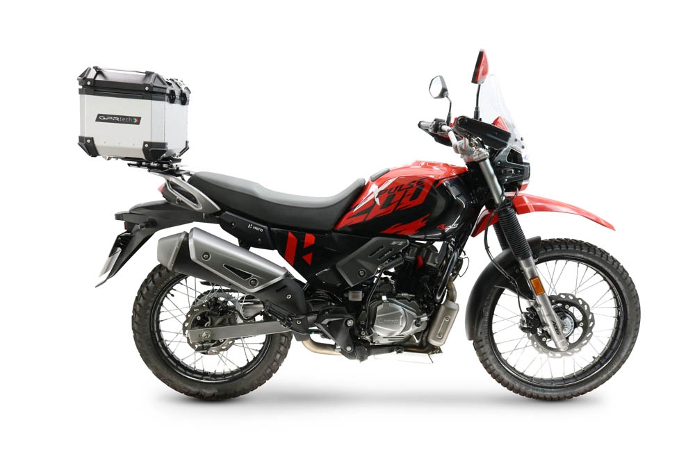 Top case GPR TECH compatible with  Hero Xpulse 200 BS6 4V 2021/2024 E5 GPR TECH Top case in aluminum, silver color with specific plate included Capacity 26 LT.