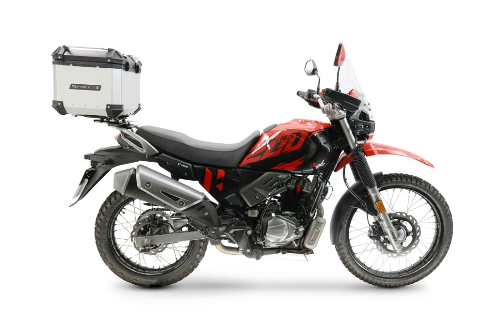 Top case GPR TECH compatible with  Hero Xpulse 200 BS6 4V 2021/2024 E5 GPR TECH Top case in aluminum, silver color with specific plate included Capacity 35 LT.