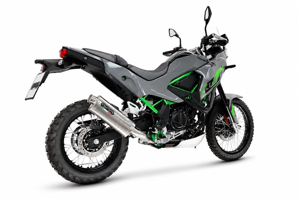 GPR exhaust compatible with Kawasaki KLE 500 2026-2027, Dune Triovale Titanio, Homologated legal slip-on exhaust including removable db killer and link pipe 