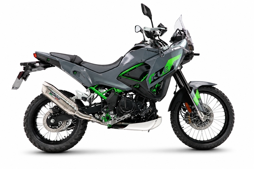 GPR exhaust compatible with Kawasaki KLE 500 2026-2027, Furore-X Acciaio Inox, Homologated legal slip-on exhaust including removable db killer and link pipe 