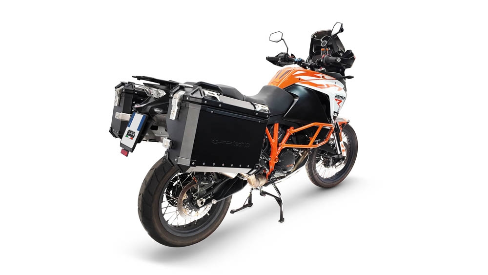 GPR TECH Uyumlu  Ktm Lc 8 1290 Super Adv 2017/2020 e4 Zwart Pereche de cutii laterale din aluminiu cu partea dreaptă conturată, culoare neagră, cu suport specific pentru geantă Capacitate 38 litri + 32 litri.