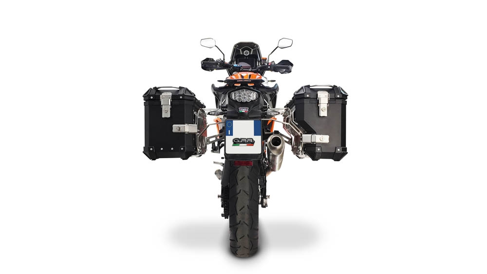 GPR TECH Uyumlu  Ktm Lc 8 1290 Super Adv 2017/2020 e4 Zwart Pereche de cutii laterale din aluminiu cu partea dreaptă conturată, culoare neagră, cu suport specific pentru geantă Capacitate 38 litri + 32 litri.