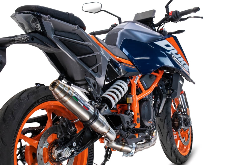 Esapament GPR compatibil cu Ktm Duke 125 2024 Evacuare slip-on omologata, inclusiv db killer detașabil și cot de legătură,Deeptone Inox