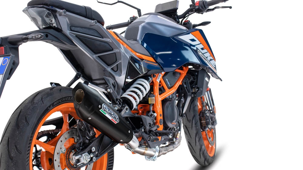 Exhaust compatible with Ktm Duke 390 2024-2025, GP-Revo Black Titanium, Homologated legal slip-on exhaust including removable db killer and link pipe