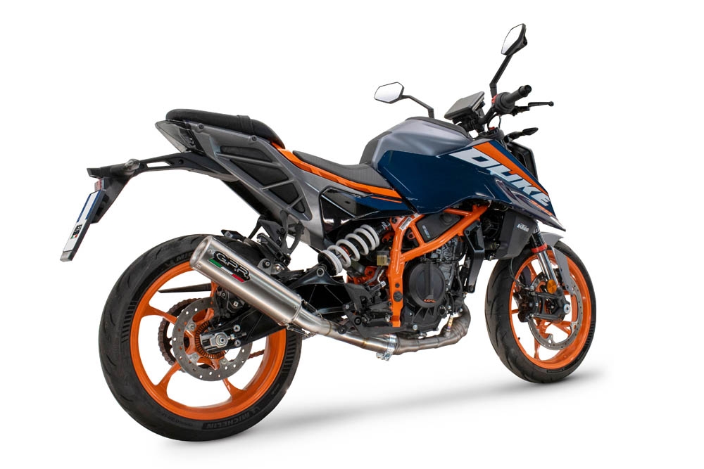 Exhaust compatible with Ktm Duke 390 2024-2025, M3 Inox , Homologated legal slip-on exhaust including removable db killer and link pipe