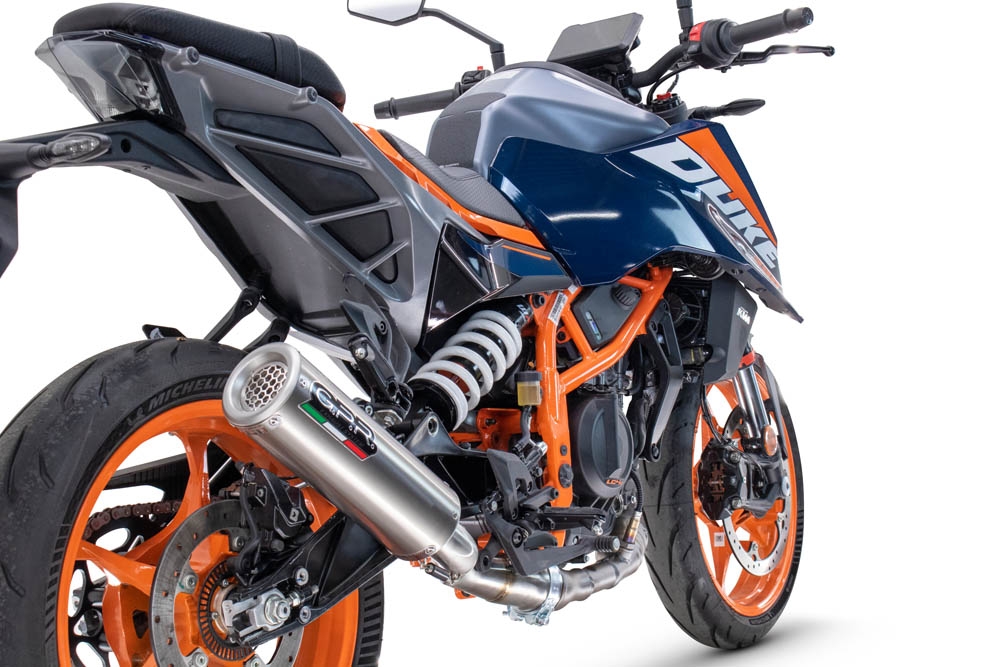 Exhaust compatible with Ktm Duke 390 2024-2025, M3 Inox , Homologated legal slip-on exhaust including removable db killer and link pipe
