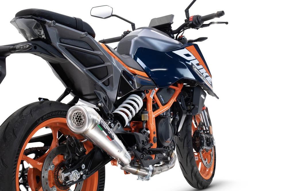 Esapament GPR compatibil cu Ktm Duke 125 2024 Evacuare slip-on omologata, inclusiv db killer detașabil și cot de legătură,Powercone Evo
