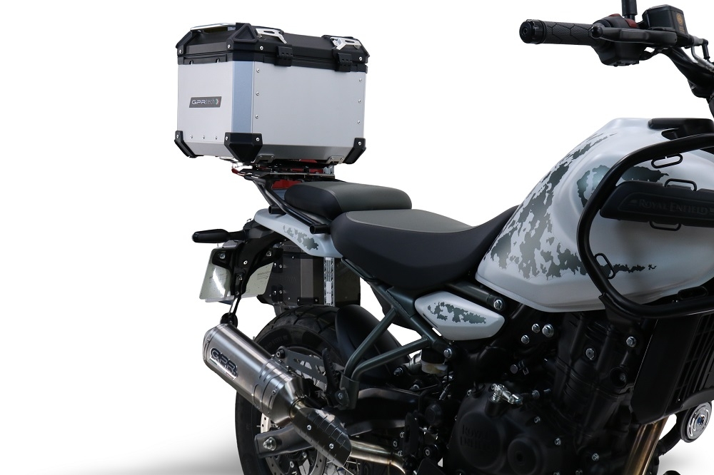 Top case GPR TECH  Royal Enfield Himalayan 450 2024/2025 e5 Plus Zwart Topcase din aluminiu, culoare neagră, cu placă specifică inclusă Capacitate 26 litri.