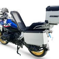 GPR TECH Uyumlu  BMW R 1300 GS Adventure 2023/2025 Zilver Kit triptic fabricat în culoarea argintie, cu Topcase 45 Lt + Genți laterale 38 Lt + 38 Lt + suport portbagaj negru general Capacitate topcase 45 L + capacitate valize laterale 38 L + 38 L.