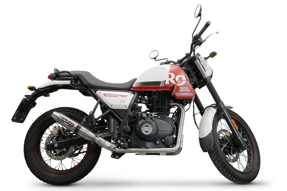 Esapament GPR compatibil cu Royal Enfield Scram 411 2022 Evacuare slip-on de curse, inclusiv cot de legătură,Deeptone Inox