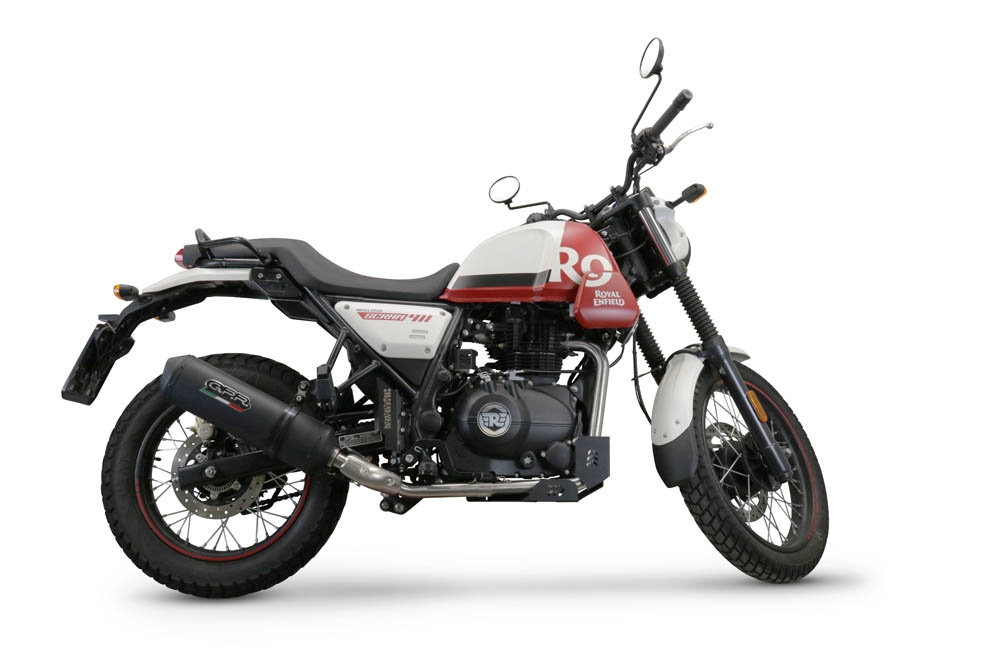 Esapament GPR compatibil cu Royal Enfield Scram 411 2022 Evacuare slip-on omologata, inclusiv db killer detașabil, cot de legătură și catalizator,Ghisa 