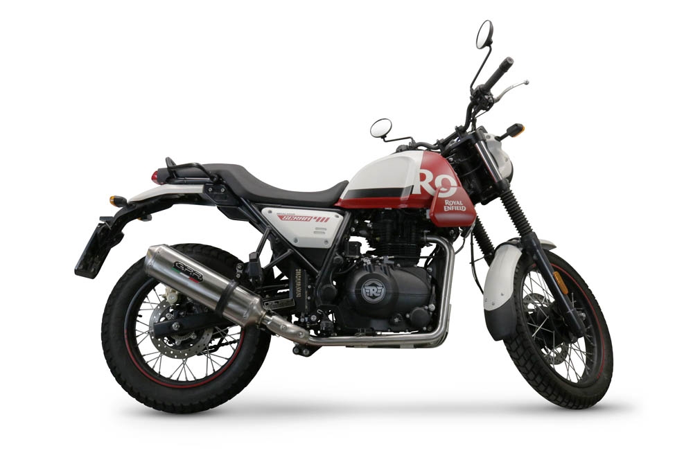 Esapament GPR compatibil cu Royal Enfield Scram 411 2022 Evacuare slip-on omologata, inclusiv db killer detașabil, cot de legătură și catalizator,Satinox 