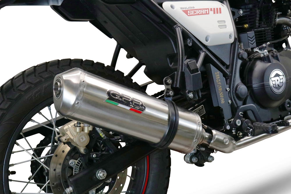 Esapament GPR compatibil cu Royal Enfield Scram 411 2022 Evacuare slip-on omologata, inclusiv db killer detașabil, cot de legătură și catalizator,Satinox 
