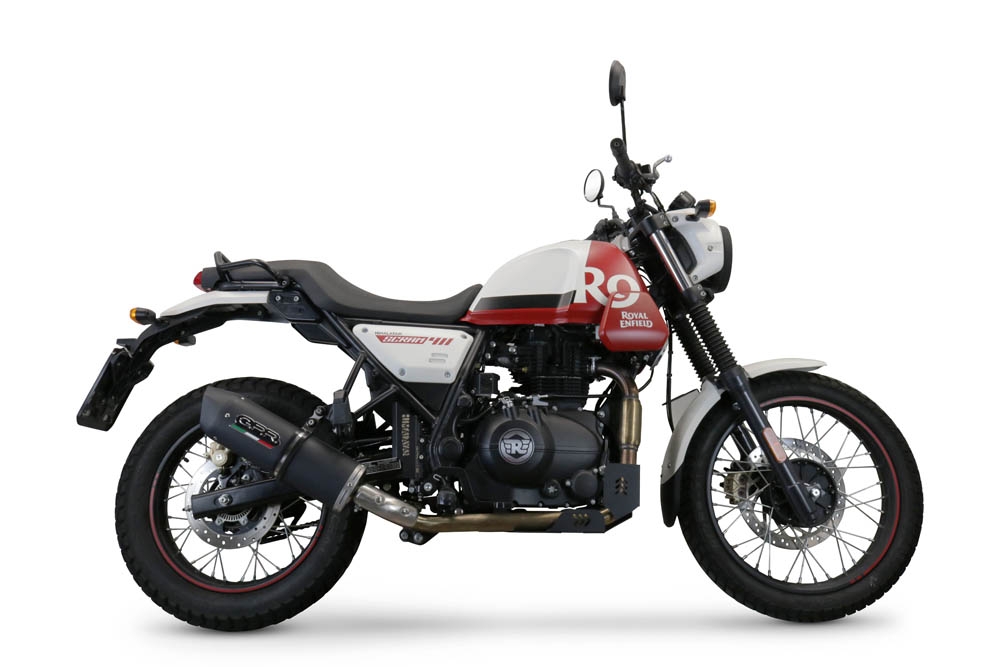 Exhaust compatible with Royal Enfield Scram 411 2022-2024, Furore Evo4 Nero, Homologated legal slip-on exhaust including removable db killer, link pipe and catalyst