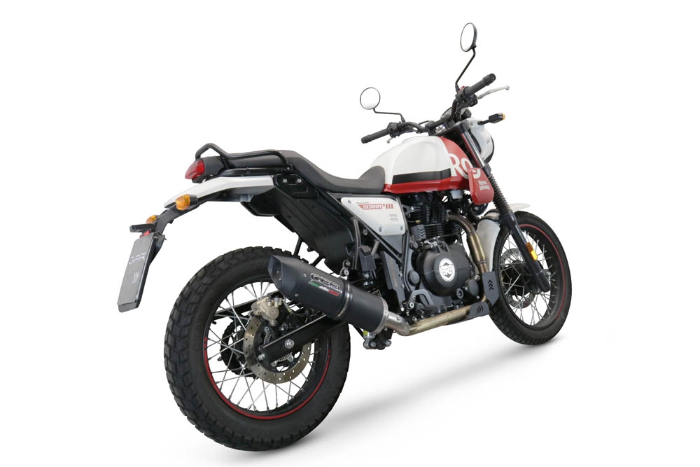 Exhaust compatible with Royal Enfield Scram 411 2022-2024, Furore Evo4 Nero, Homologated legal slip-on exhaust including removable db killer, link pipe and catalyst