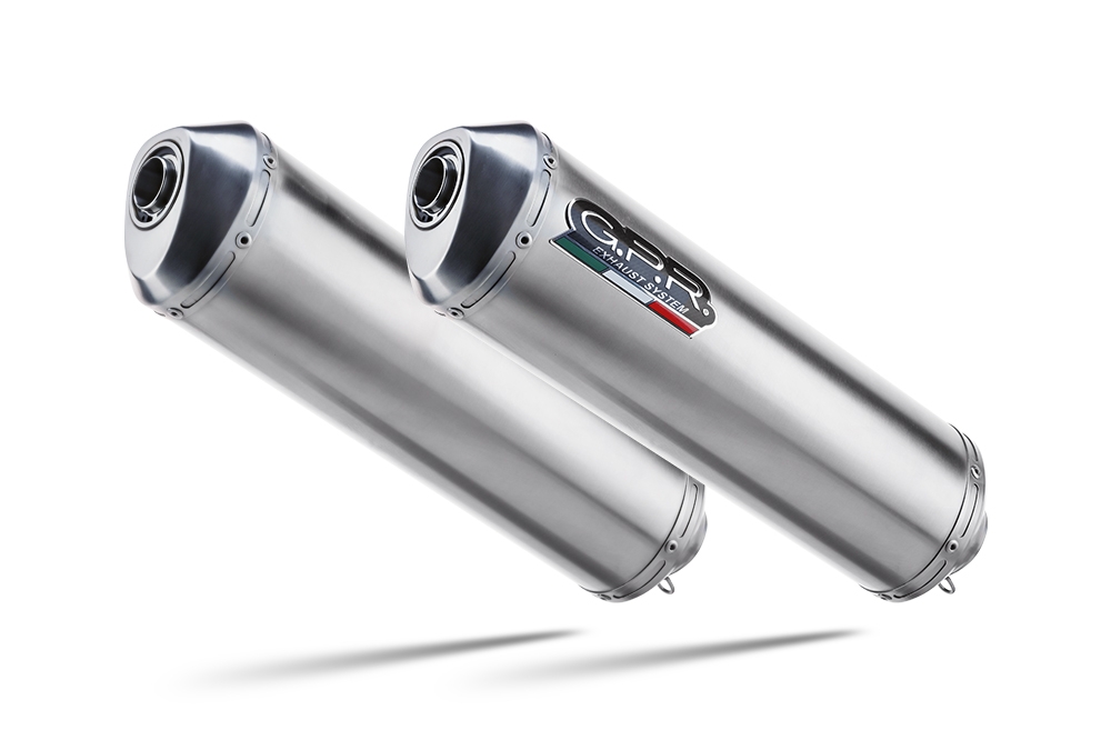 Exhaust compatible with Aprilia Etv Caponord 1000 Rally 2001-2007, Satinox, Dual Homologated legal slip-on exhaust including removable db killers, link pipes and catalysts