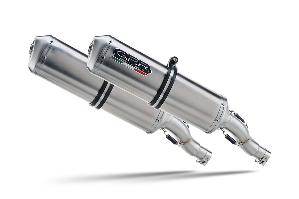 Exhaust compatible with Aprilia Etv Caponord 1000 Rally 2001-2007, Satinox, Dual Homologated legal slip-on exhaust including removable db killers, link pipes and catalysts