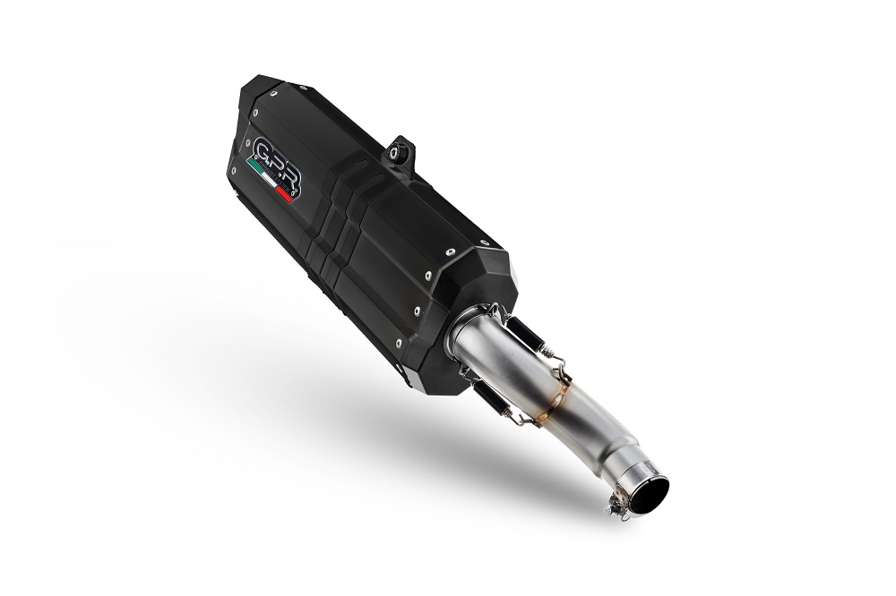 Exhaust compatible with Bmw F 800 Gs 2016-2018, Hyper Sonic Black Titanium, Homologated legal slip-on exhaust including removable db killer and link pipe
