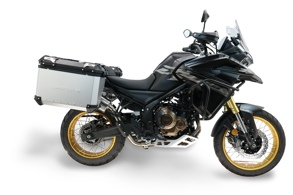 GPR TECH Uyumlu  Voge 625DSX 2024/2026 e5 Zilver Pereche de cutii laterale din aluminiu cu partea dreaptă conturată, culoare argintie, cu suport specific pentru geantă Capacitate 38 litri + 32 litri.