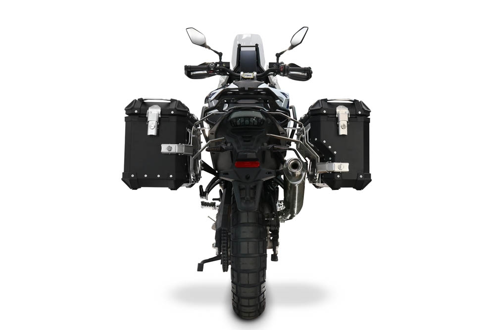 GPR TECH Uyumlu  Voge DS 800 Rally 2025/2026 Zwart Pereche de cutii laterale din aluminiu cu partea dreaptă conturată, culoare neagră, cu suport specific pentru geantă Capacitate 38 litri + 32 litri.