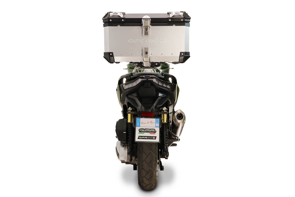 Top case GPR TECH  Voge SR 450 X 2026/2027 e5 plus Topcase din aluminiu, culoare argintie, inclusiv portbagaj și placă specifică Capacitate 45 litri.