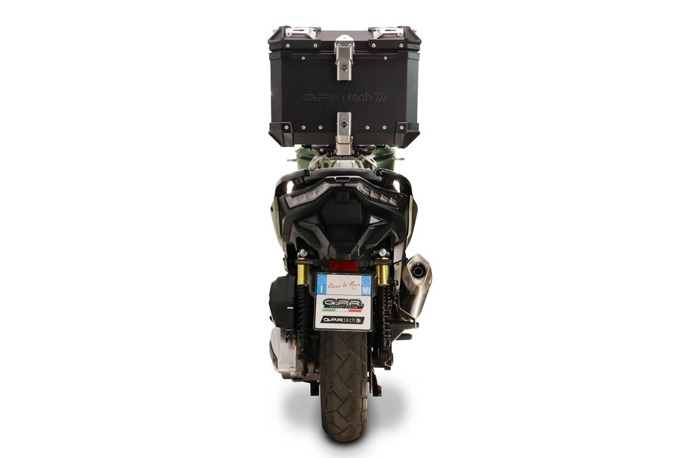 Top case GPR TECH  Voge SR 450 X 2026/2027 e5 plus Topcase din aluminiu, culoare neagră, inclusiv portbagaj și placă specifică Capacitate 26 litri.