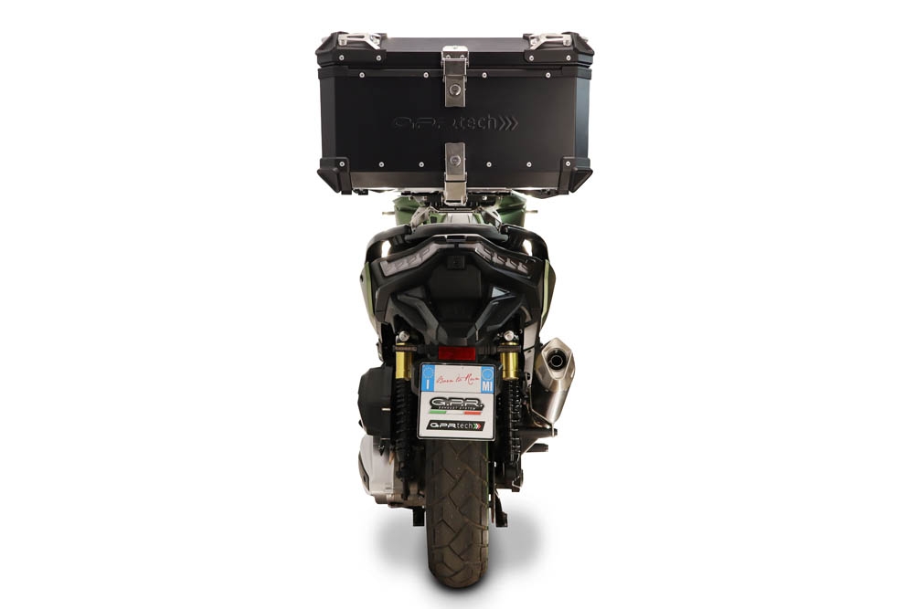 Top case GPR TECH  Voge SR 450 X 2026/2027 e5 plus Topcase din aluminiu, culoare neagră, inclusiv portbagaj și placă specifică Capacitate 45 litri.