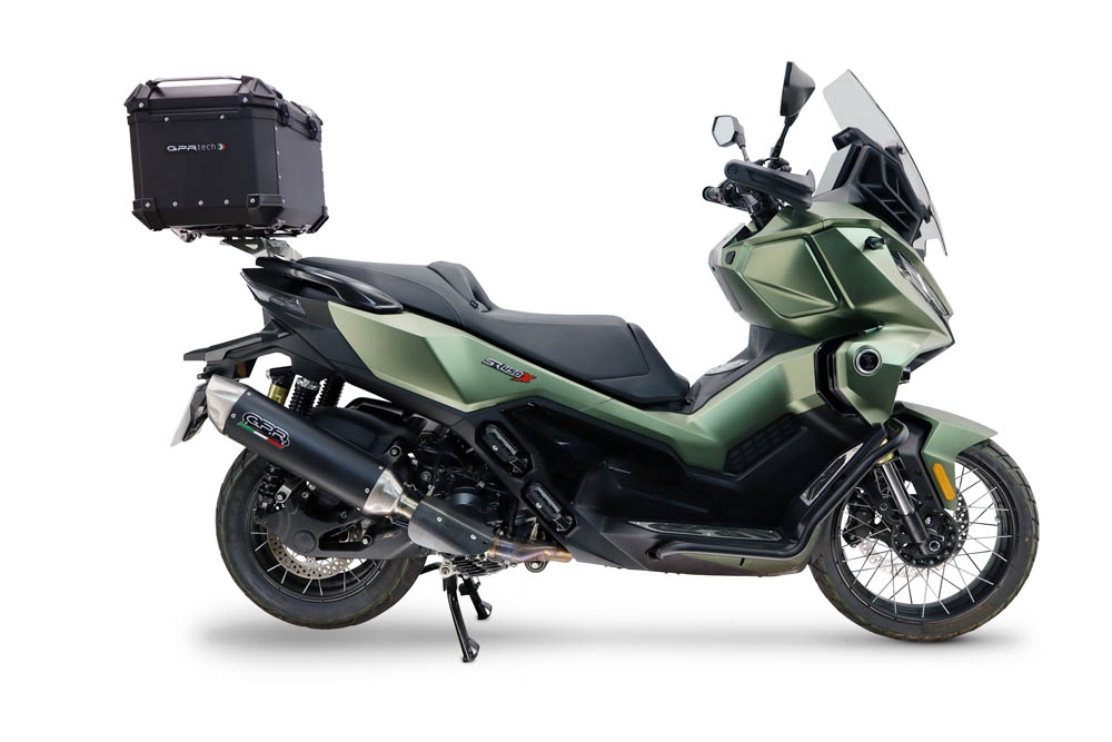 Top case GPR TECH  Voge SR 450 X 2026/2027 e5 plus Topcase din aluminiu, culoare neagră, inclusiv portbagaj și placă specifică Capacitate 35 litri.