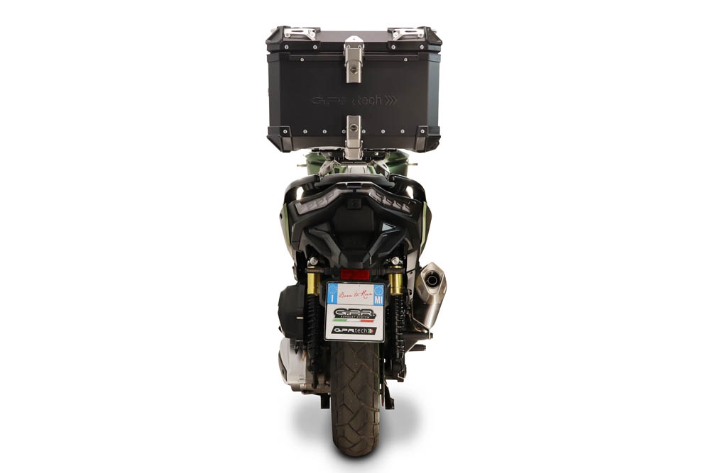 Top case GPR TECH  Voge SR 450 X 2026/2027 e5 plus Topcase din aluminiu, culoare neagră, inclusiv portbagaj și placă specifică Capacitate 35 litri.