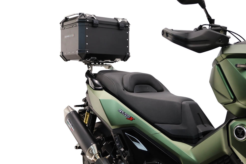 Top case GPR TECH  Voge SR 450 X 2026/2027 e5 plus Topcase din aluminiu, culoare neagră, inclusiv portbagaj și placă specifică Capacitate 35 litri.
