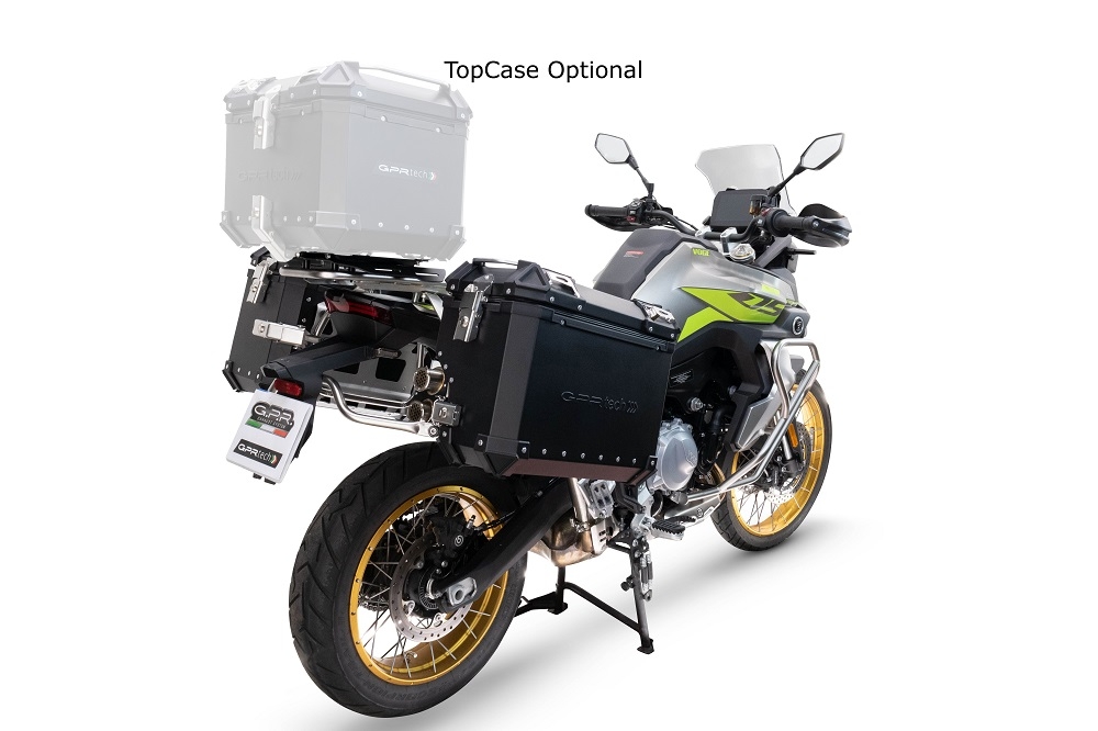 GPR TECH Uyumlu  Voge 900DSX 2024/2025 e5 Zwart Pereche de cutii laterale din aluminiu cu partea dreaptă conturată, culoare neagră, cu suport specific negru pentru geantă Capacitate 38 litri + 32 litri.