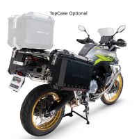 GPR TECH Uyumlu  Voge 900DSX 2024/2025 e5 Zwart Pereche de cutii laterale din aluminiu cu partea dreaptă conturată, culoare neagră, cu suport specific negru pentru geantă Capacitate 38 litri + 32 litri.