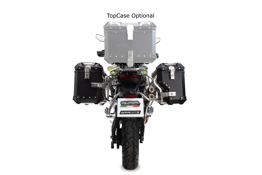 GPR TECH Uyumlu  Voge 900DSX 2024/2025 e5 Zwart Pereche de cutii laterale din aluminiu cu partea dreaptă conturată, culoare neagră, cu suport specific negru pentru geantă Capacitate 38 litri + 32 litri.