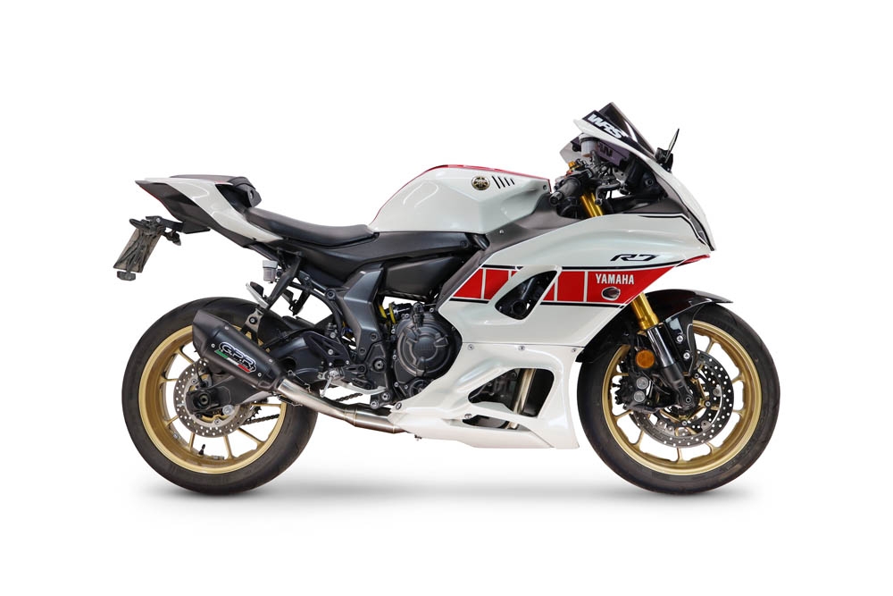 Esapament GPR compatibil cu Yamaha YZF R7 2021 Sistem complet de evacuare legal omologat, inclusiv db killer și catalizator detașabil,GP-Revo Black Titanium